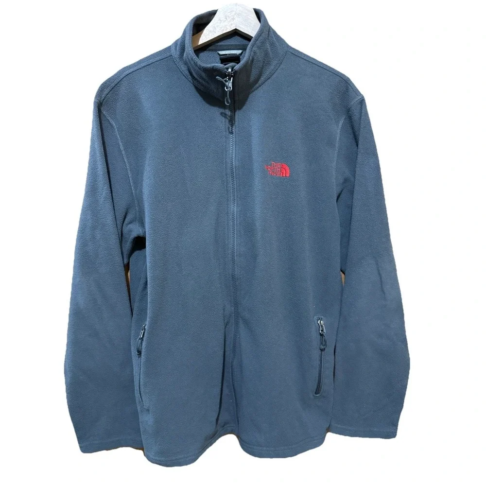 The‎ North Face Men Gray Fleece Jacket Windbreaker Red Logo Size Large EUC